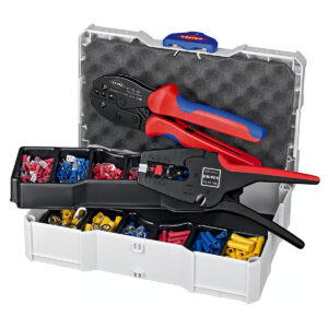 Bộ kìm bấm cose nối thẳng, cose tròn, cose ghim bọc nhựa cách điện và hộp linh kiện KNIPEX 97 90 22
