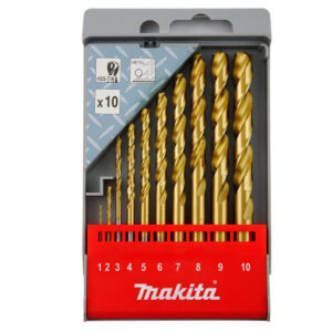 Bộ mũi khoan kim loại HSS-TiN 10 chi tiết Makita D-43561 kích thước từ 1mm - 10mm, đuôi trơn