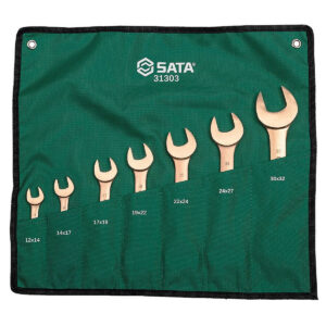 Bộ cờ lê 2 đầu miệng, chất liệu đồng Beryllium, chống tia lửa điện 7 chi tiết SATA 31303