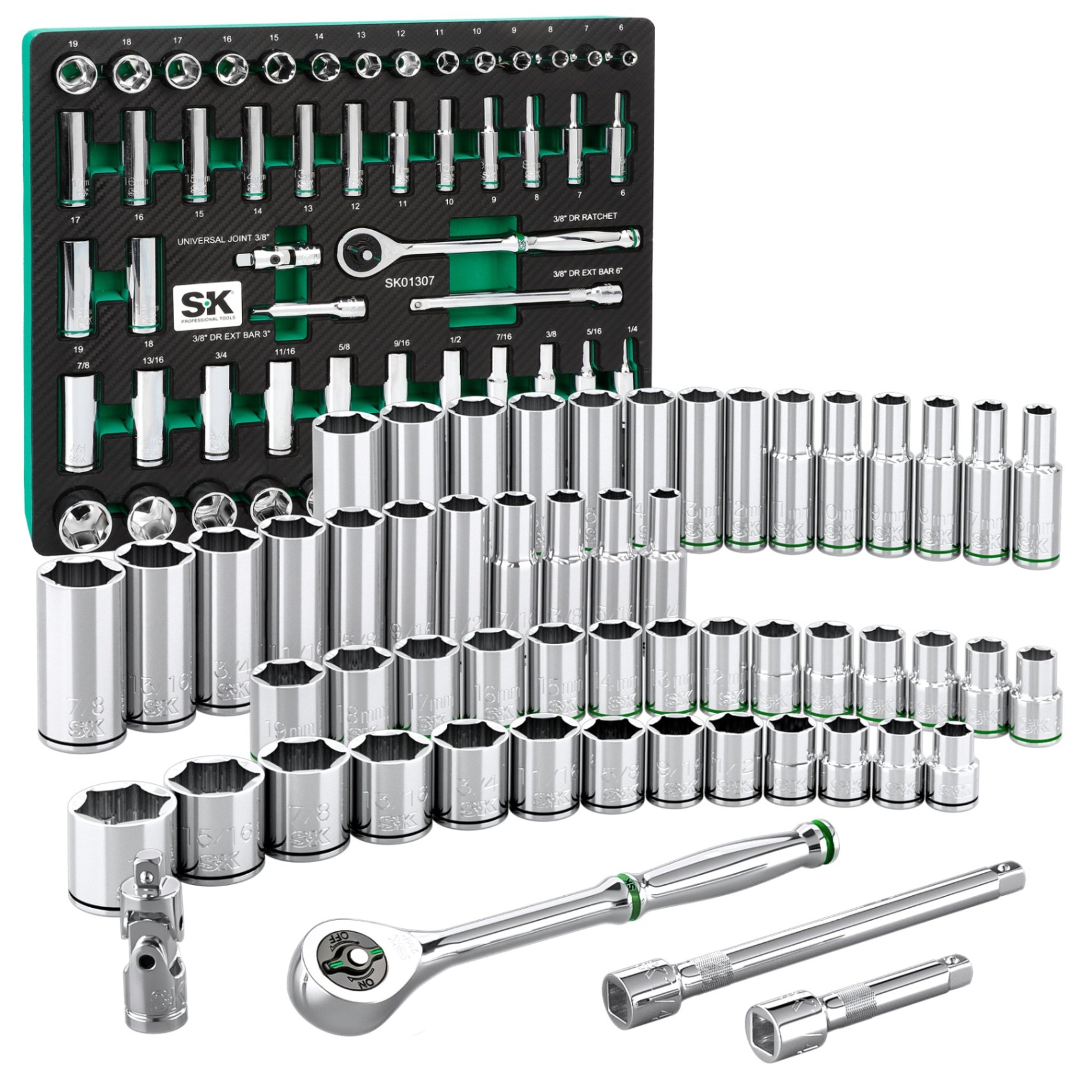 Bộ dụng cụ 55 chi tiết 3/8inch SK TOOLS SK01357