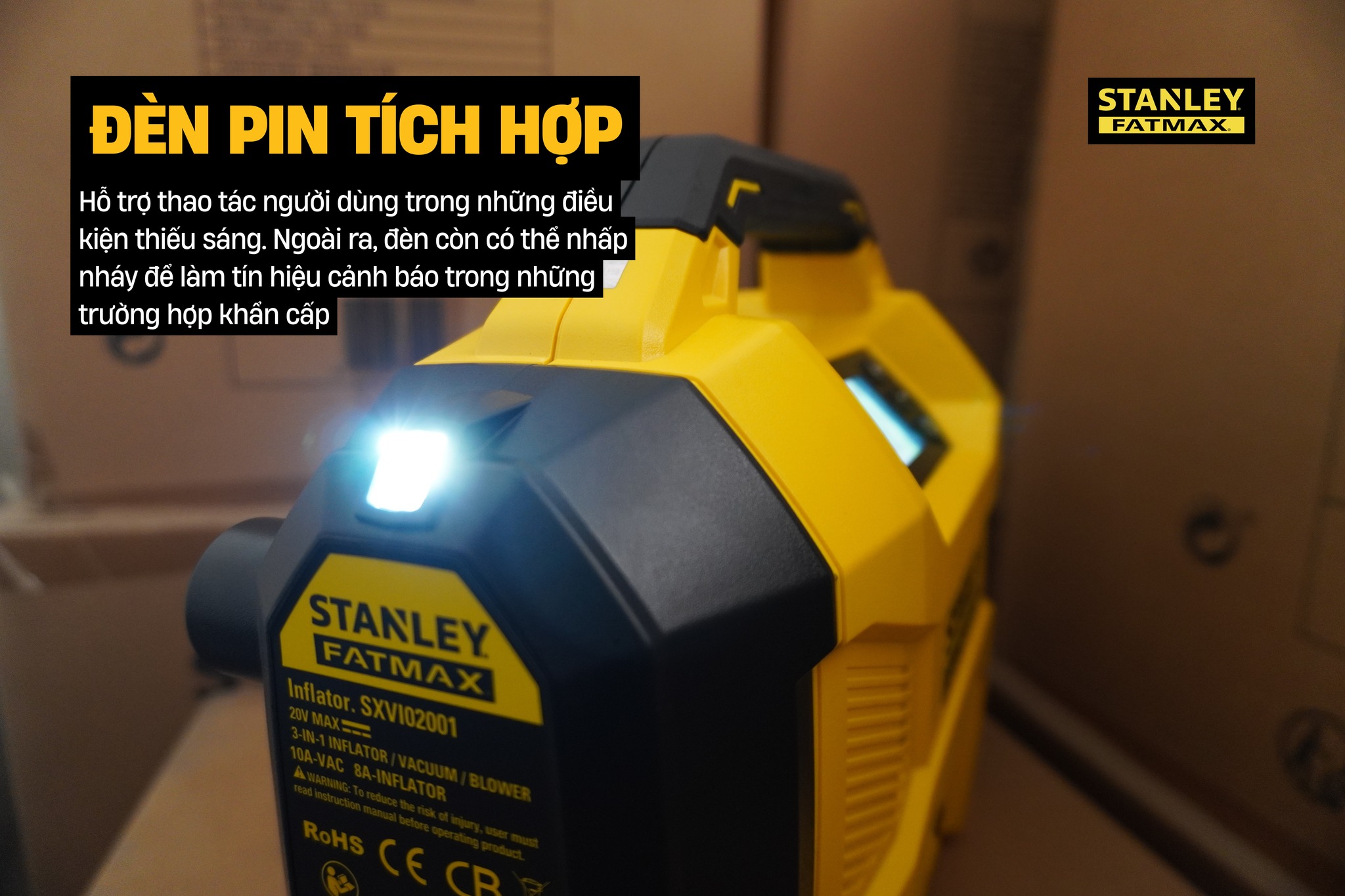 Máy bơm hơi đa năng dùng pin kèm tính năng thổi và hút bụi hiệu STANLEY Model SXVI02001, 3 trong 1 - Ảnh 3