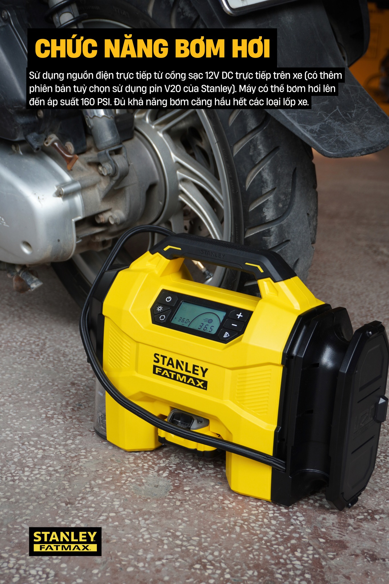 Máy bơm hơi đa năng dùng pin kèm tính năng thổi và hút bụi hiệu STANLEY Model SXVI02001, 3 trong 1 - Ảnh 4