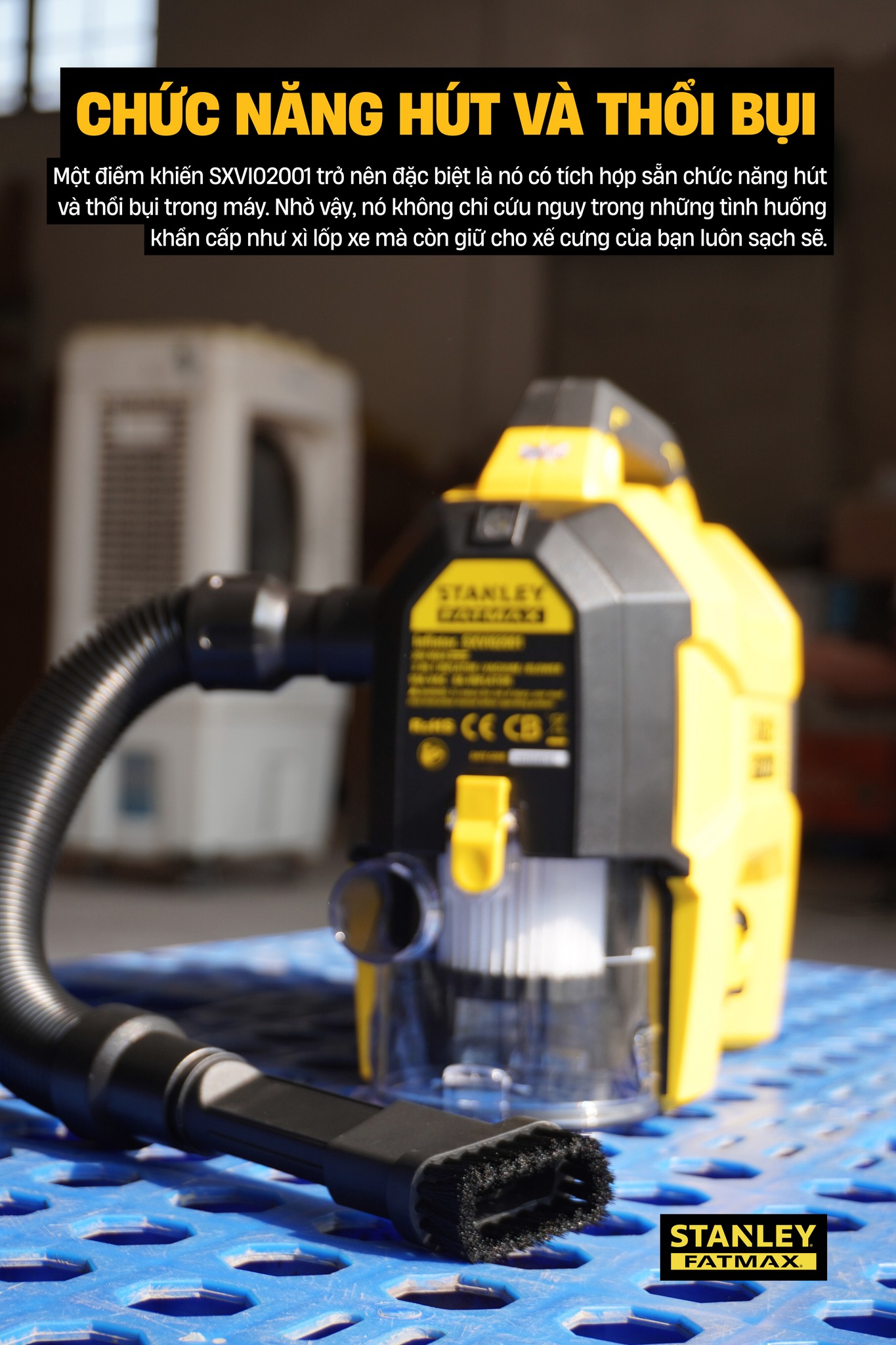 Máy bơm hơi đa năng dùng pin kèm tính năng thổi và hút bụi hiệu STANLEY Model SXVI02001, 3 trong 1 - Ảnh 5
