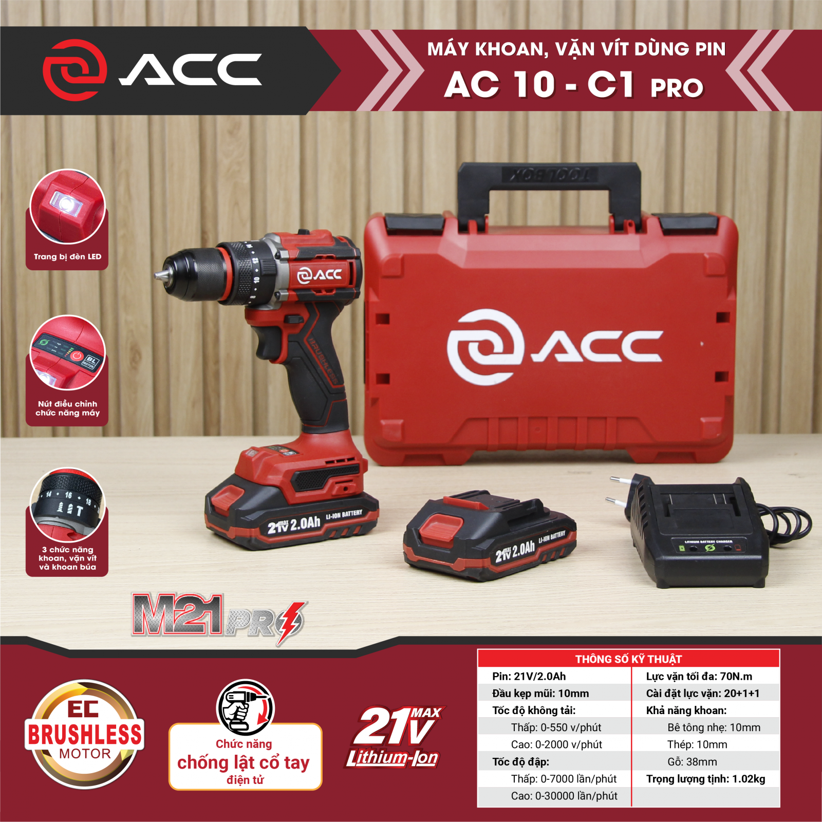 Máy khoan, vặn vít dùng pin AC10 - C1 PRO - Ảnh 2
