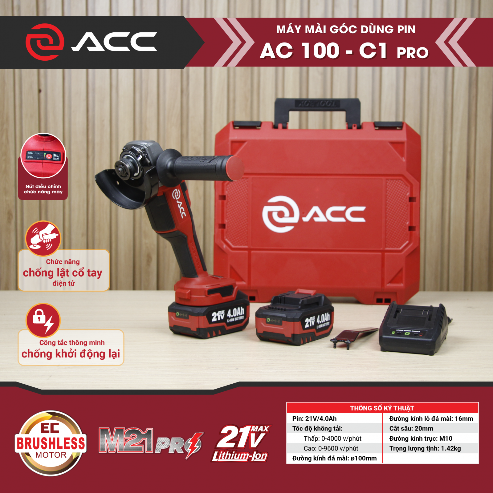 Máy mài góc dùng pin AC100-C1 PRO - Ảnh 2