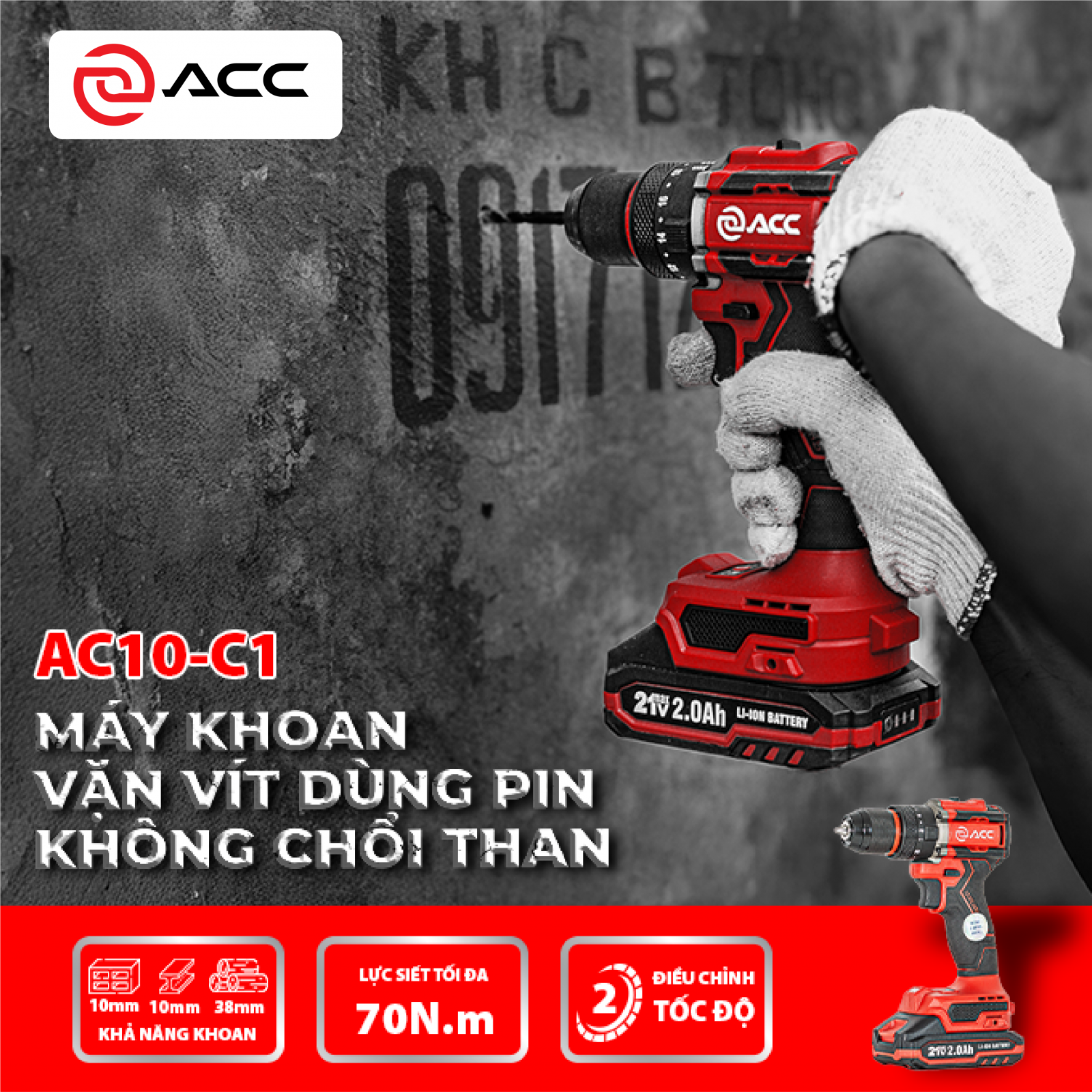 Máy khoan, vặn vít dùng pin AC10 - C1 PRO - Ảnh 3