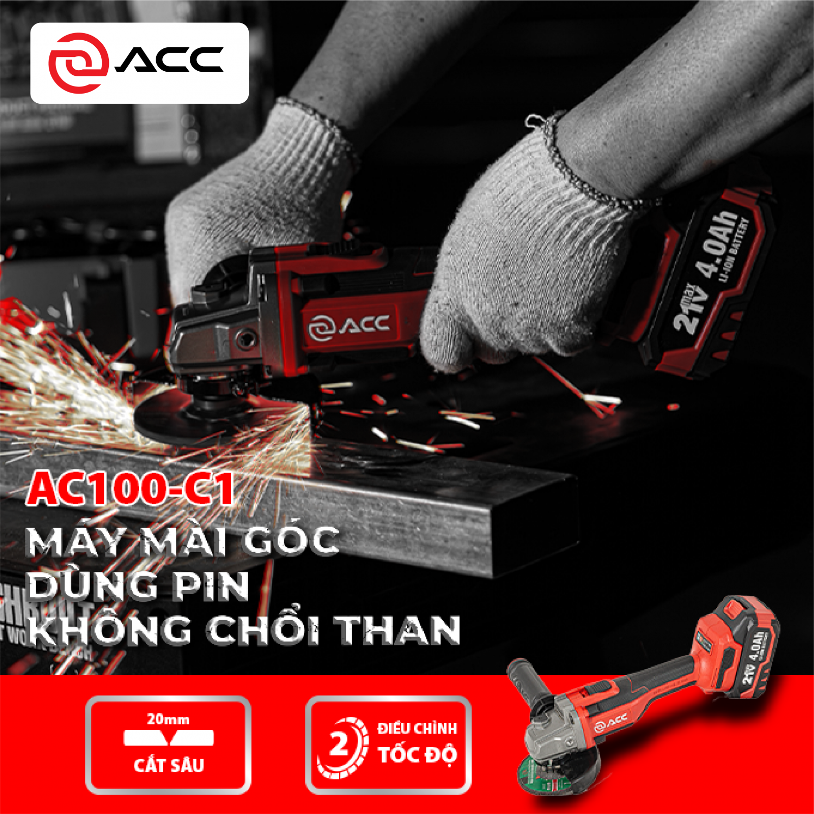 Máy mài góc dùng pin AC100-C1 PRO - Ảnh 3