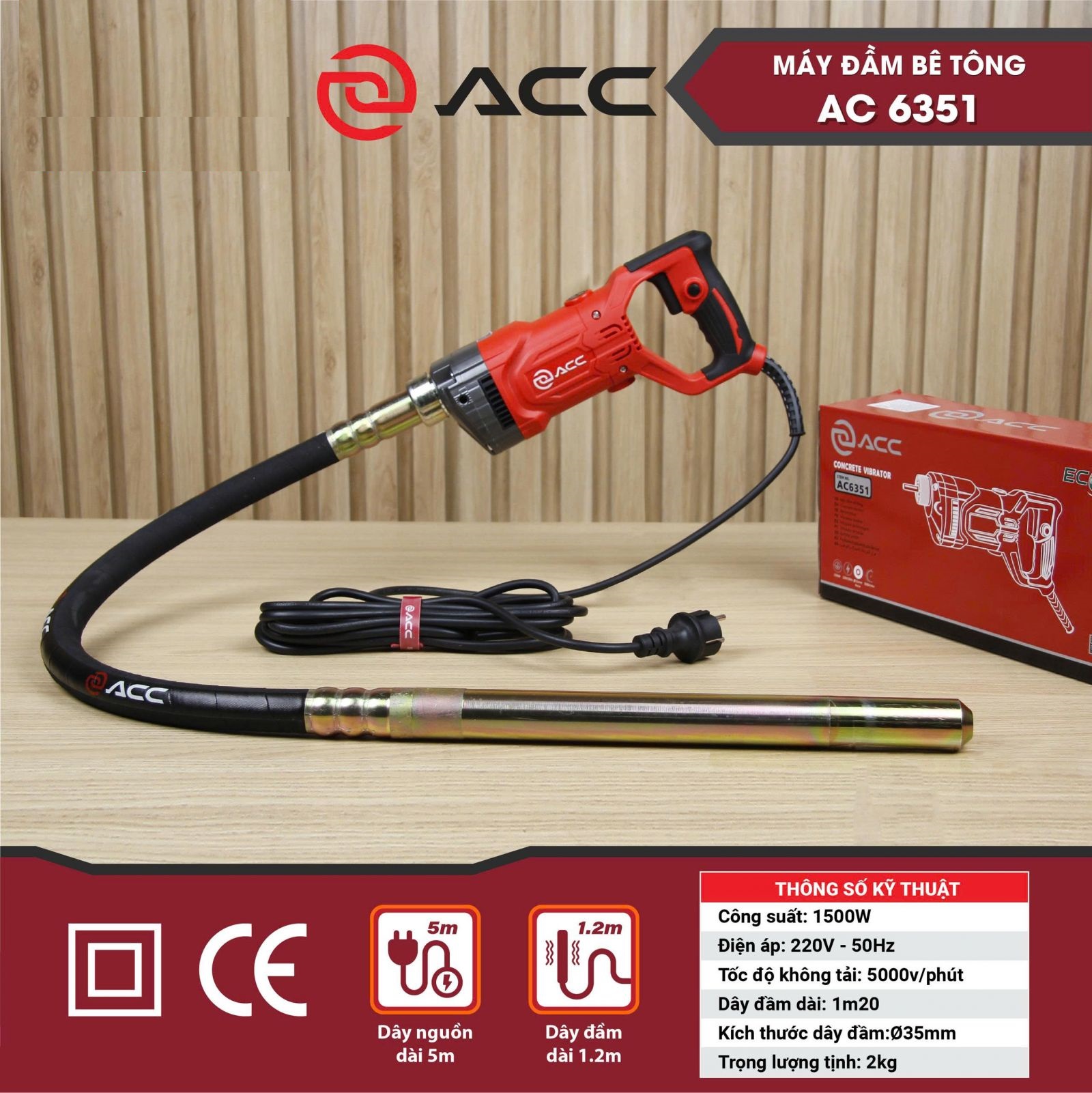 Máy Đầm Bê Tông ACC AC 6351 1500W, Dây 1.2m - Ảnh 2